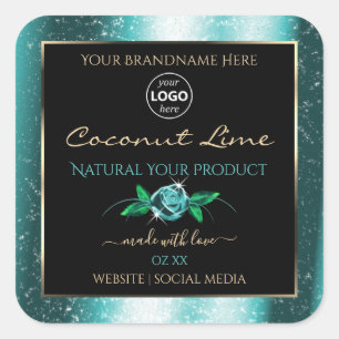 Floral Blauwgroen Zwarte Product Labels Zacht Glit
