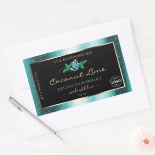 Floral Blauwgroen Zwarte Product Labels Zacht Glit