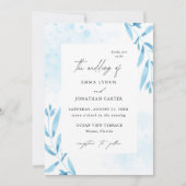 Floral bleu aquarelle Faire-part de mariage chic (Devant)