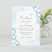 Floral bleu aquarelle Faire-part de mariage chic (Debout devant)