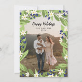 Floral Bleu Berries Cadre verdoyant Joyeux Vacance (Devant)