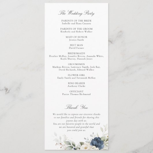 Floral Bleu Blanc Vert Vert Programme de Mariage O (Dos)