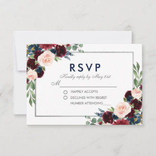Floral Bleu Bourgogne Mariage Argent RSVP