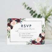 Floral Bleu Bourgogne Mariage Argent RSVP (Debout devant)