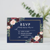 Floral Bleu Bourgogne Mariage Repas RSVP Or (Debout devant)