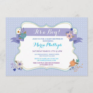 Floral bleu c'est un invitation de baby shower de