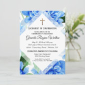 Floral bleu | Confirmation | Invitation Crucifix (Debout devant)