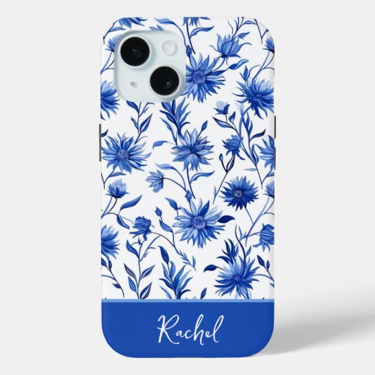 Floral bleu coque iphone personnalisé (Verso)