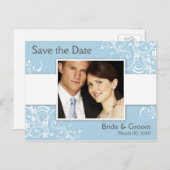 Floral bleu et blanc Enregistrer la date Carte pos (Devant / Derrière)