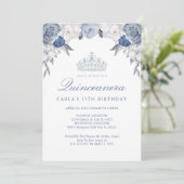 Floral bleu et blanc | Invitations de Quinceanera (Debout devant)