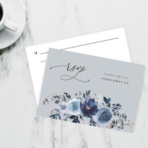 Floral bleu et marine w Repas RSVP - gris bleu