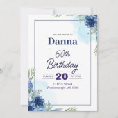 Floral bleu et vert Invitation 60e anniversaire (Devant)