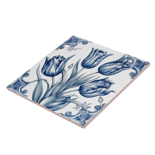 Floral bleu Indigo Azulejo Carreaux (Côté)