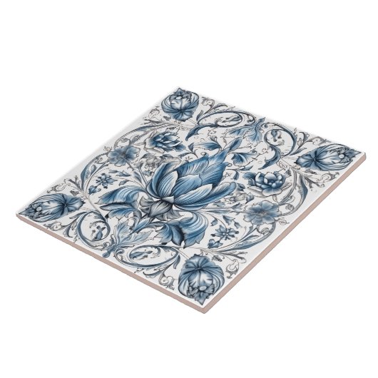 Floral bleu Indigo Azulejo Carreaux (Côté)