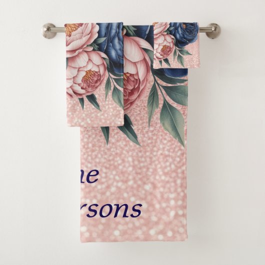 Floral bleu marine et or Rose (En situation)