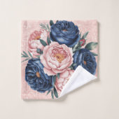 Floral bleu marine et or Rose (Gant de toilette)