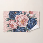 Floral bleu marine et or Rose (Serviette à main)