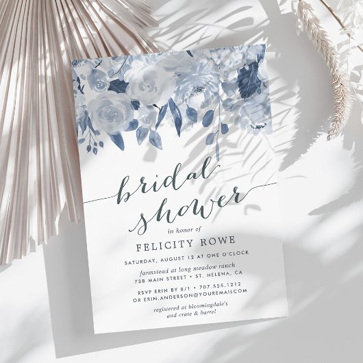 Floral bleu mi-été | Invitation de douche nuptiale