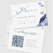 Floral bleu moderne QR Code Mariage Réponse