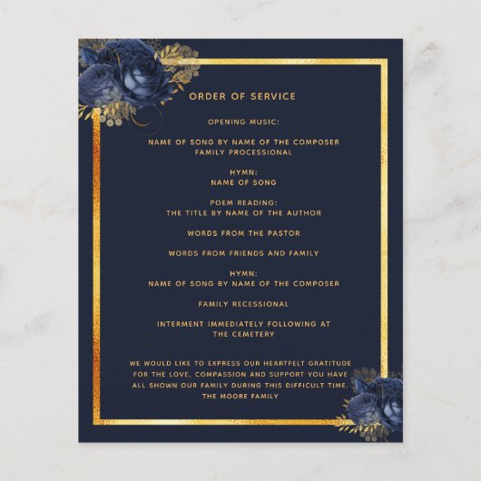 Floral bleu or photo programme funéraire (Dos)