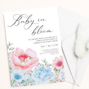 Floral bleu rose aquarelle sexe révéler invitation