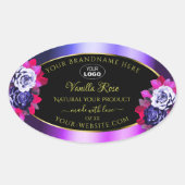 Floral bleu rose violet noir Étiquette Logo (Devant)
