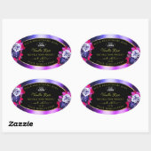 Floral bleu rose violet noir Étiquette Logo (Feuille)