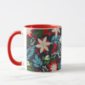 Floral bleu rouge Noël lettrage Mug (Gauche)