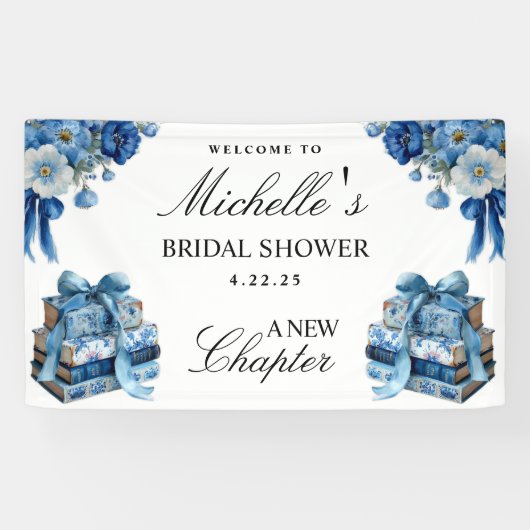 Floral Bleu Une nouvelle bannière de Fête des mari (Horizontal)