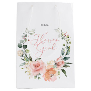 Floral Bloemenmeisje Roze Waterverf krans bruiloft Medium Cadeauzakje