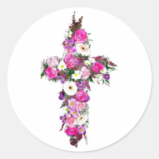 Floral/Bloemkruis Ronde Sticker