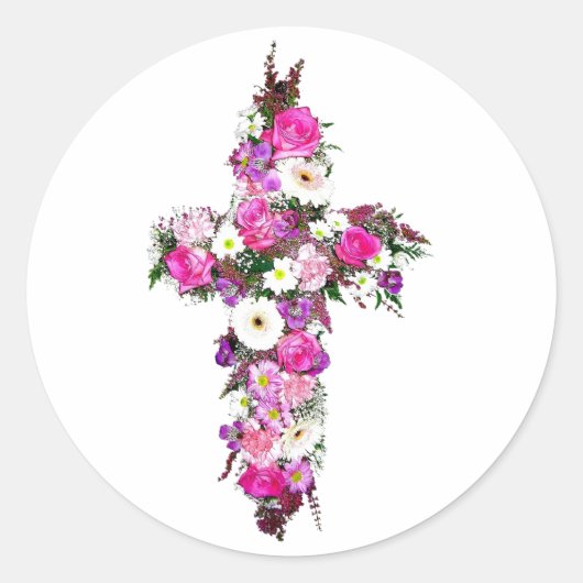 Floral/Bloemkruis Ronde Sticker (Voorkant)