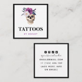 Floral Bloom Waterverf Gothic Skull Tattoo Artist Vierkante Visitekaartje (Voorkant / Achterkant)