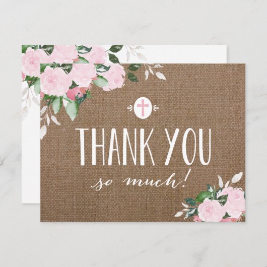 Floral Blooms Burlap Religieuze Hartelijk dank Bedankkaart (Voorkant / Achterkant)