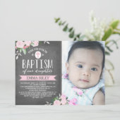 Floral Blooms Chalkboard | Baptisme-uitnodiging Kaart (Staand voorkant)