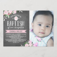Floral Blooms Chalkboard | Baptisme-uitnodiging