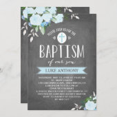 Floral Blooms Chalkboard | Baptisme-uitnodiging Kaart (Voorkant / Achterkant)