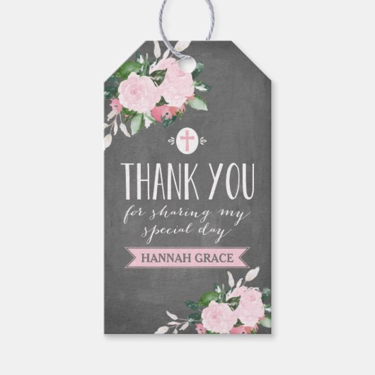 Floral Blooms Chalkboard Religious Dank u Label Cadeaulabel (Voorkant)
