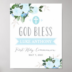 Floral Blooms God zegene Communistische Teken Blau Poster