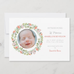 Floral Blooms jolie fille Faire-part de naissance