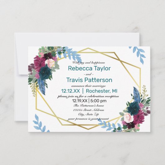 Floral Blooms Mod Teal -3x5 Trouwkaart/Uitnodiging Kaart (Voorkant)