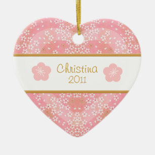 Floral Blossom Heart Name and Photo Keramisch Ornament