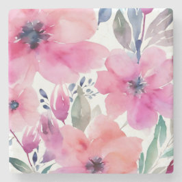 Floral Blossoms | Watercolor Pink Flowers Painted Stenen Onderzetter