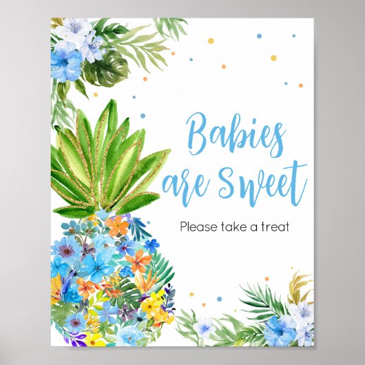 Floral Blue Ananas Baby shower Baby's zijn zoet Poster (Voorkant)