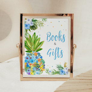 Floral Blue Ananas Baby shower Boeken en geschenke Poster