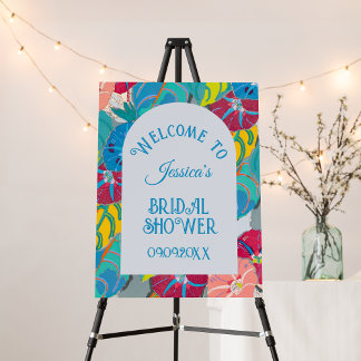 Floral Blue Art Deco Vrijgezellenfeest Welkom Poster