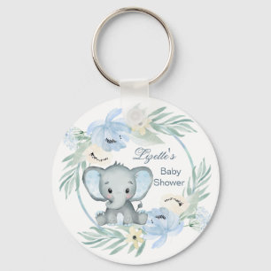 Floral blue Baby shower Button Sleutelhanger