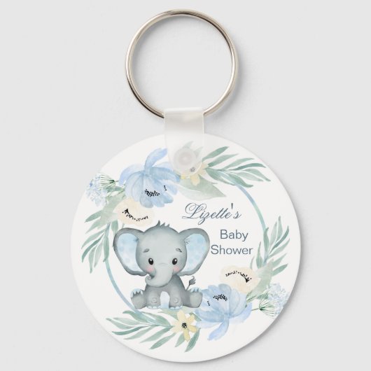 Floral blue Baby shower Button Sleutelhanger (Voorkant)