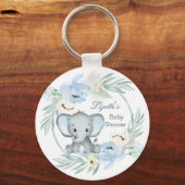 Floral blue Baby shower Button Sleutelhanger (Voorkant)