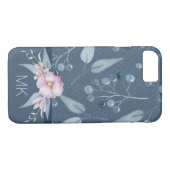 Floral Blue Berry Waterverf met Monogram Case-Mate iPhone Case (Achterkant (Horizontaal))